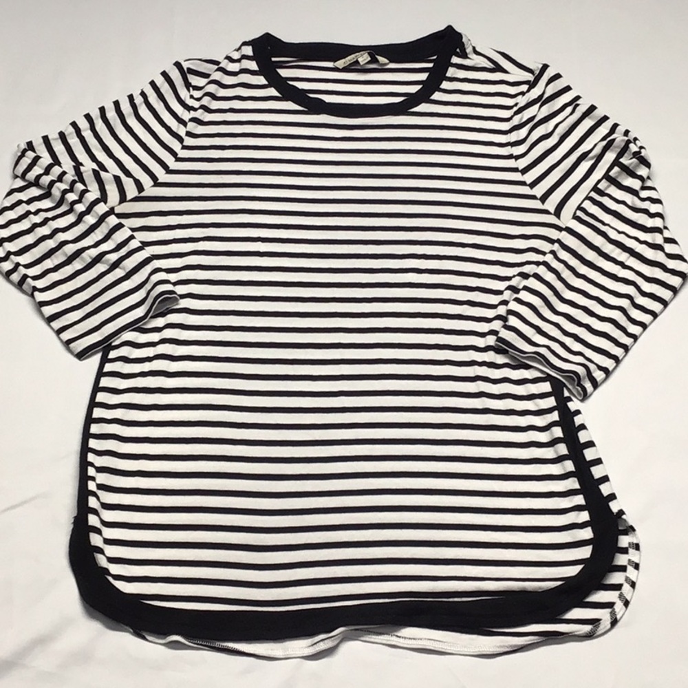 🌼41 HAWTHRONE MEDIUM‎ BLACK AND WHITE STRIP 3/4SLEEVE   BLOUSE